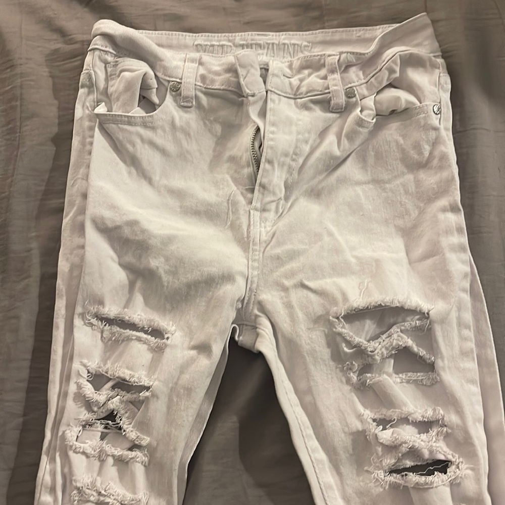 white Jeans, skinny leg, High Waisted, solid, Ripped, denim
